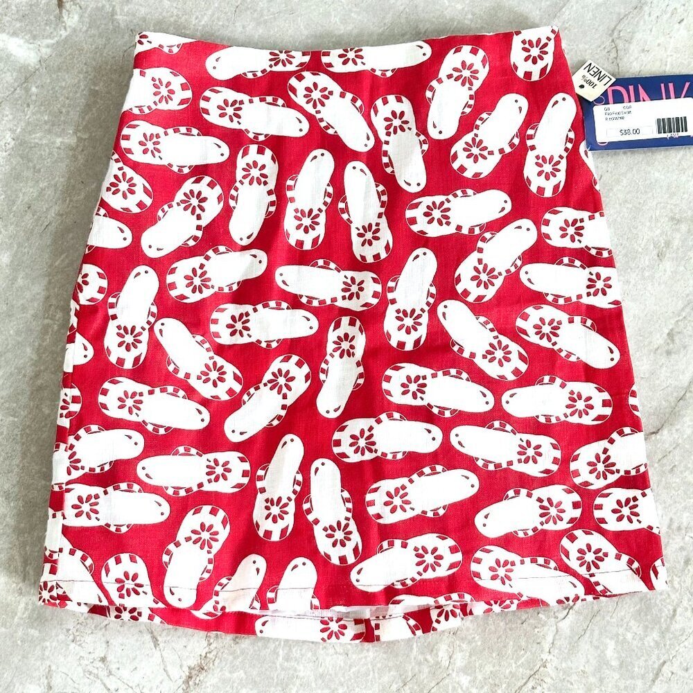 Flip Flop Linen Girls Skirt in White & Red